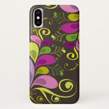 Colorful Floral Deco Leaves Nature Art Deco Chic Iphone X Case by fatfatin_design at Zazzle