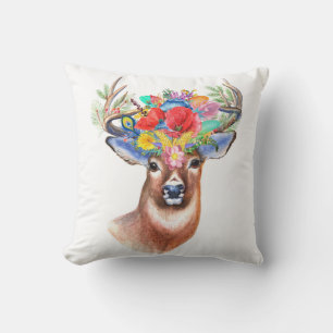 Colorful Floral Deer Throw Pillow