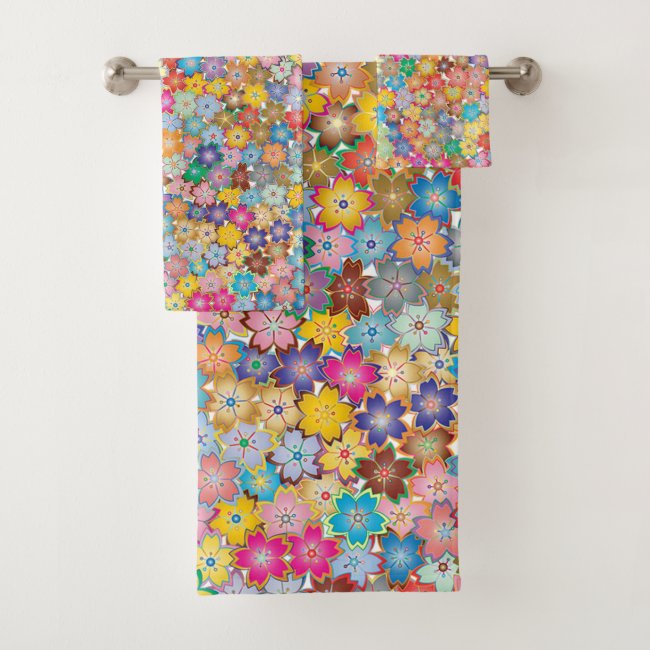 Colorful Floral Design Bath Towels