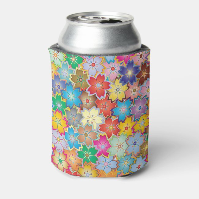 Colorful Floral Design Can Cooler