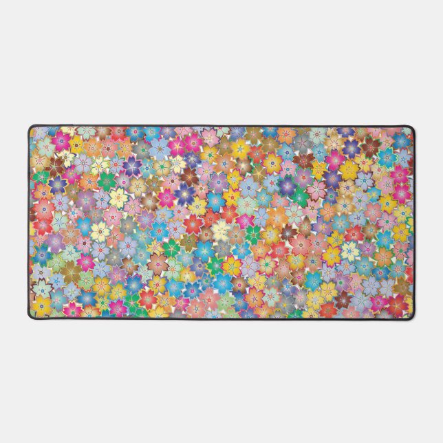 Colorful Floral Design Desk Mat (Front)