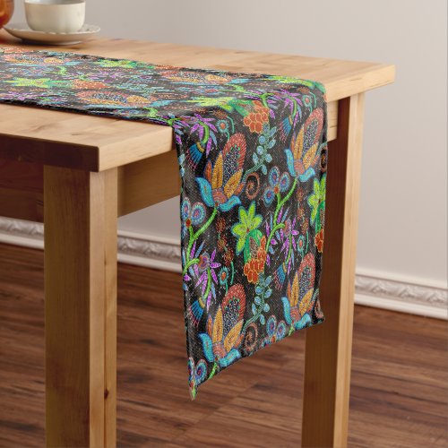 Colorful Floral Design Faux Glass_beads 2 Short Table Runner