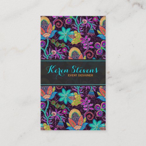 Colorful Floral Design Faux Glass Beads Look Business Card