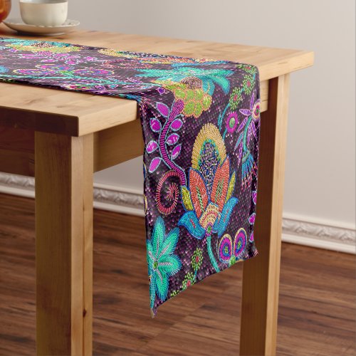 Colorful Floral Design Faux Glass_beads Short Table Runner