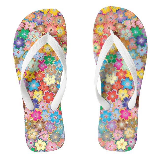 Colorful Floral Design Flip Flops