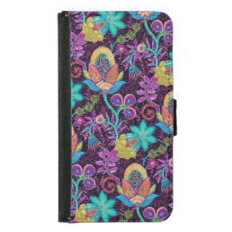 Colorful Floral Design Glass Beads Look Wallet Phone Case For Samsung Galaxy S5