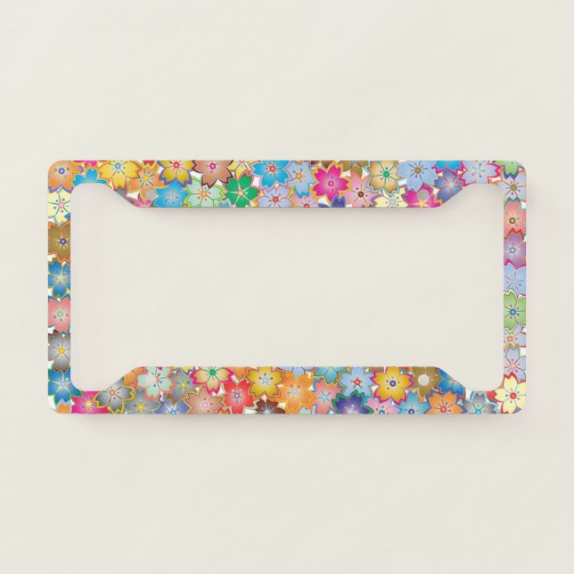 Colorful Floral Design License Plate Frame (Front)
