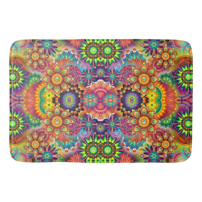 Colorful Floral Design Mandala Pattern Bath Mat (Front)