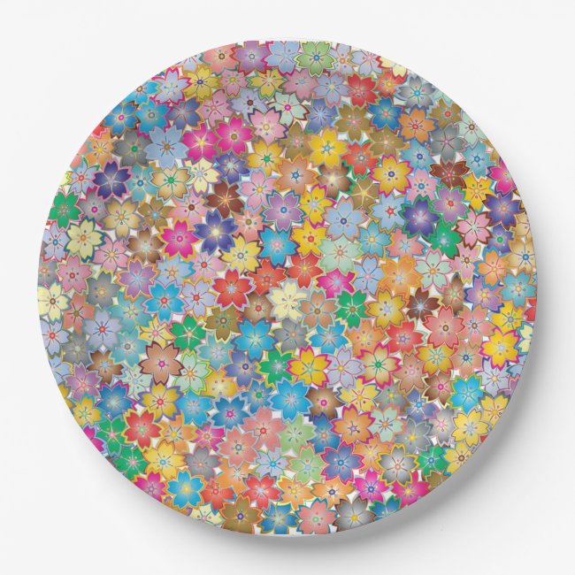 Colorful Floral Design Paper Plate
