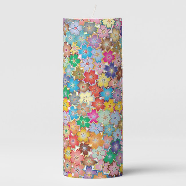 Colorful Floral Design Pillar Candle