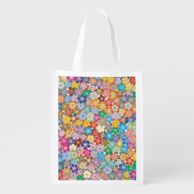 Colorful Floral Design Reusable Grocery Bag