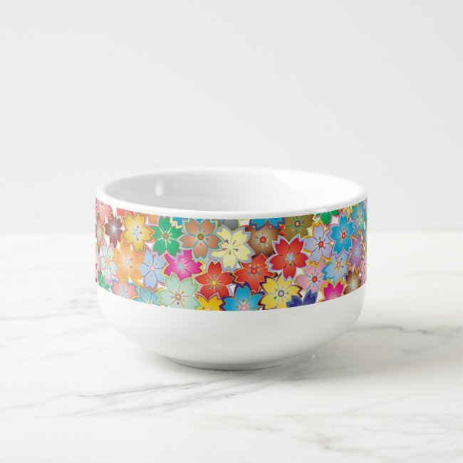 Colorful Floral Design Soup Mug Bowl