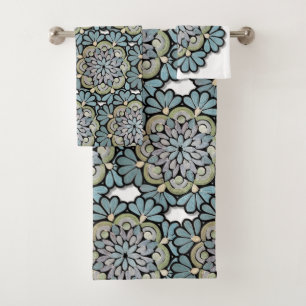 Colorful floral designs bath towel set