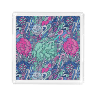 Colorful Floral Doodle Pattern Acrylic Tray