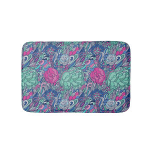 Colorful Floral Doodle Pattern Bath Mat