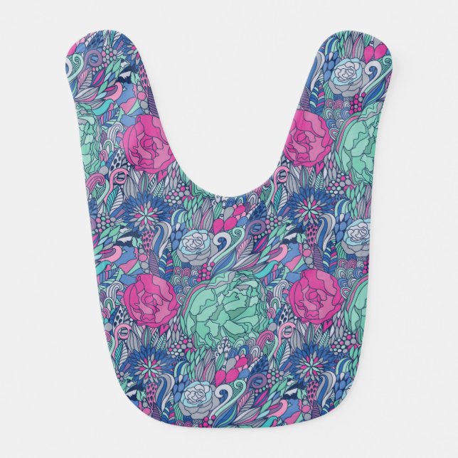 Colorful Floral Doodle Pattern Bib (Front)
