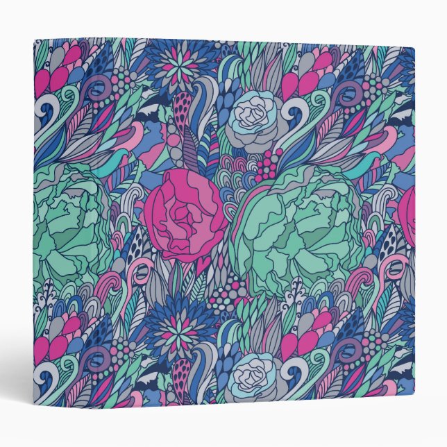Colorful Floral Doodle Pattern Binder (Front/Spine)
