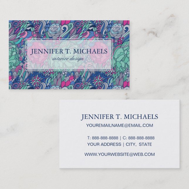 Colorful Floral Doodle Pattern Business Card (Front/Back)