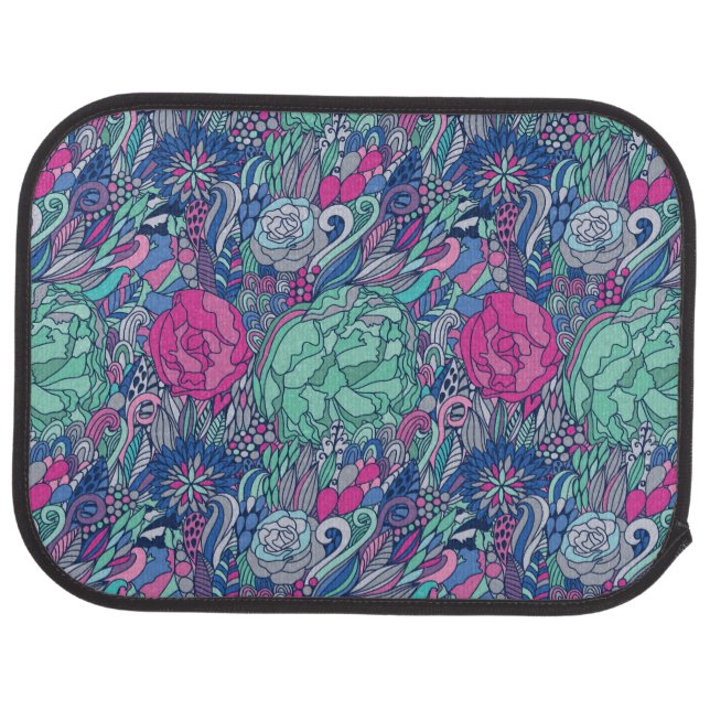 Colorful Floral Doodle Pattern Car Floor Mat (Rear)
