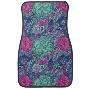 Colorful Floral Doodle Pattern Car Mat