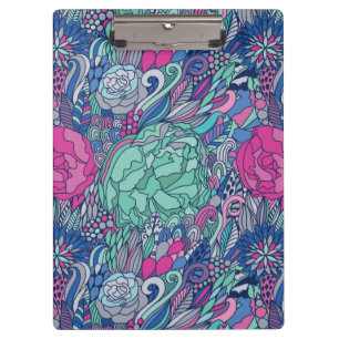 Colorful Floral Doodle Pattern Clipboard