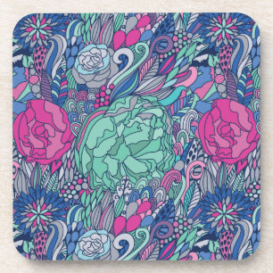 Colorful Floral Doodle Pattern Coaster