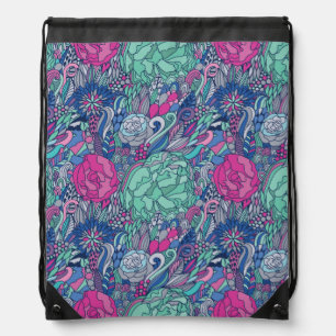 Colorful Floral Doodle Pattern Drawstring Bag