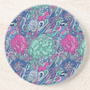 Colorful Floral Doodle Pattern Drink Coaster