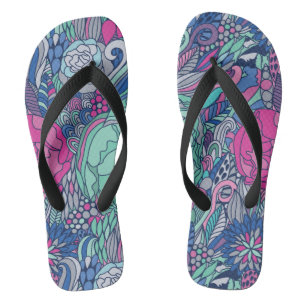 Colorful Floral Doodle Pattern Flip Flops