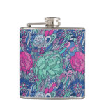 Colorful Floral Doodle Pattern Hip Flask