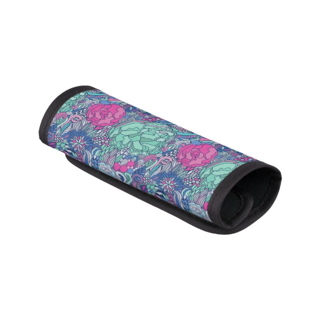 Colorful Floral Doodle Pattern Luggage Handle Wrap (Angled)