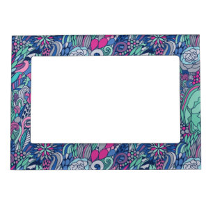 Colorful Floral Doodle Pattern Magnetic Photo Frame