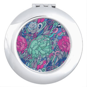 Colorful Floral Doodle Pattern Makeup Mirror