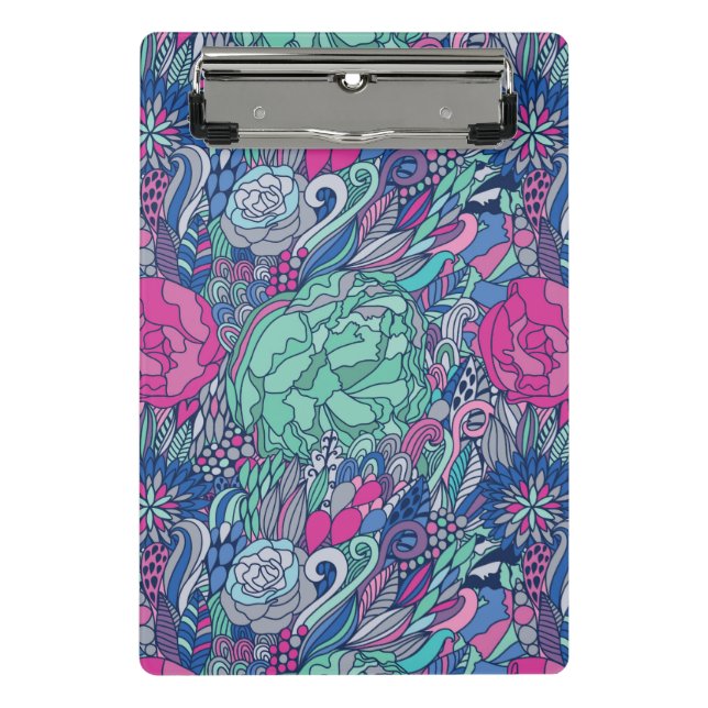 Colorful Floral Doodle Pattern Mini Clipboard (Front)