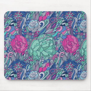 Colorful Floral Doodle Pattern Mouse Pad