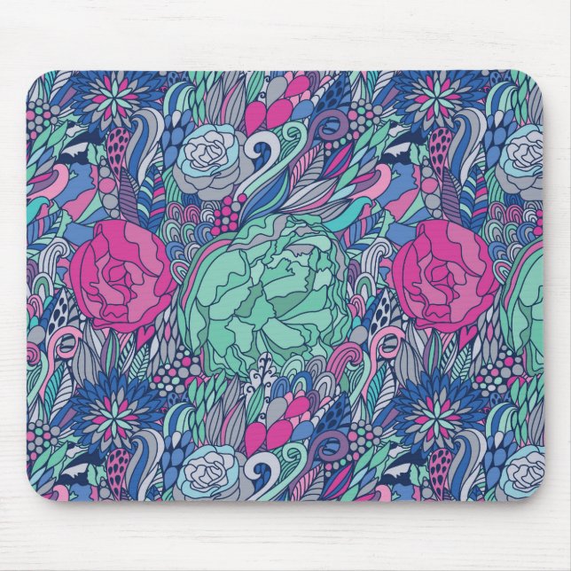 Colorful Floral Doodle Pattern Mouse Pad (Front)