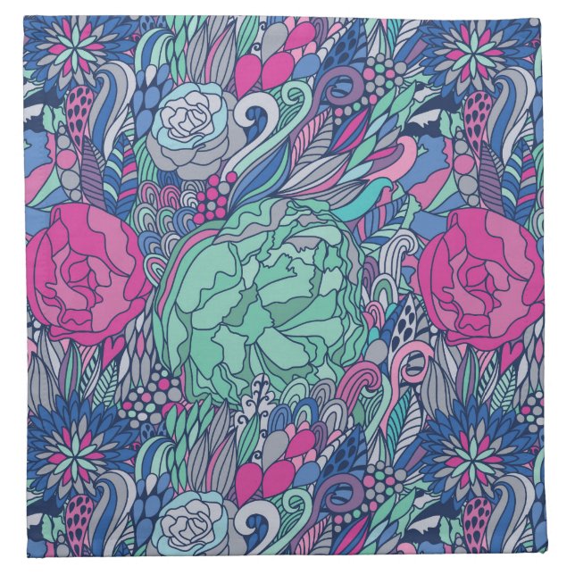 Colorful Floral Doodle Pattern Napkin (Front)