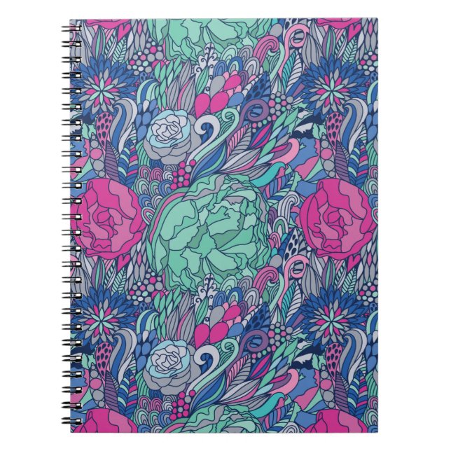 Colorful Floral Doodle Pattern Notebook (Front)