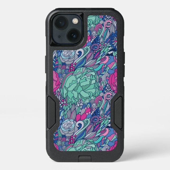 Colorful Floral Doodle Pattern Otterbox iPhone Case (Back)