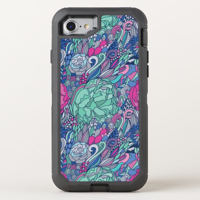 Colorful Floral Doodle Pattern Otterbox iPhone Case (Back)