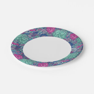 Colorful Floral Doodle Pattern Paper Plates