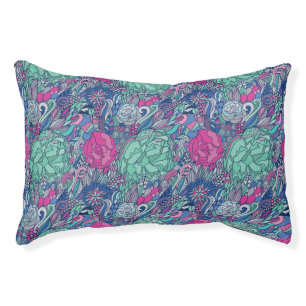 Colorful Floral Doodle Pattern Pet Bed