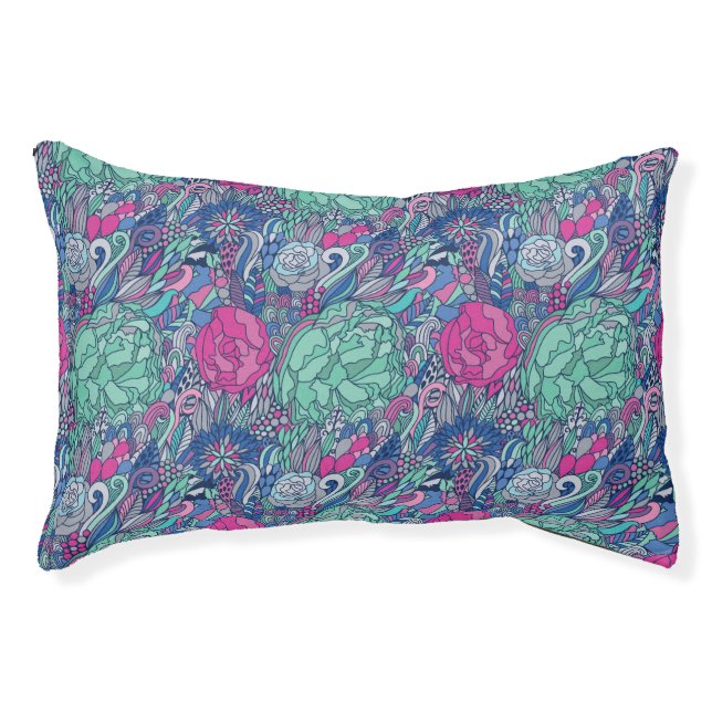 Colorful Floral Doodle Pattern Pet Bed (Front)