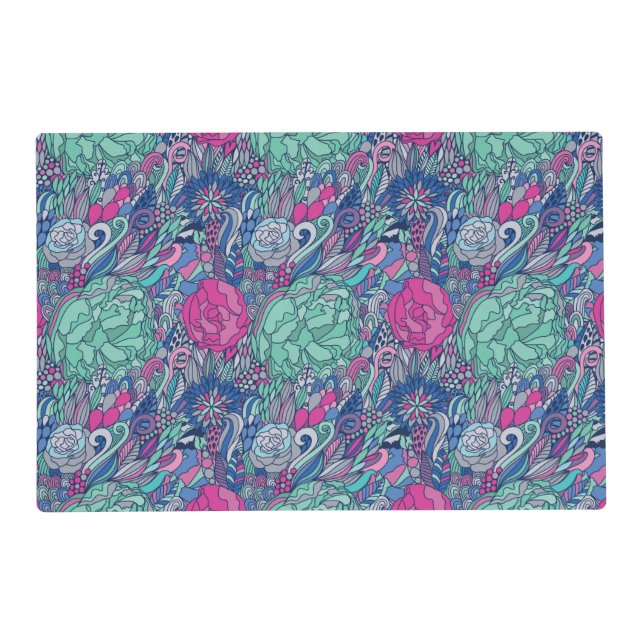 Colorful Floral Doodle Pattern Placemat (Front)