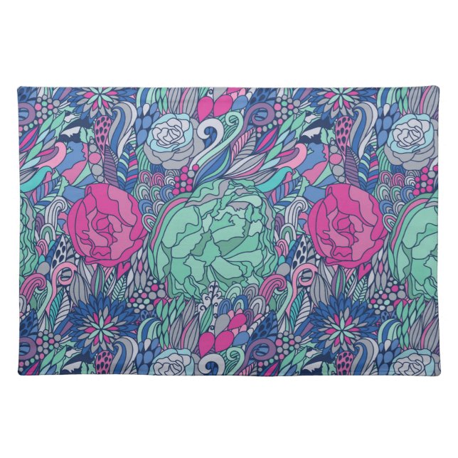 Colorful Floral Doodle Pattern Placemat (Front)