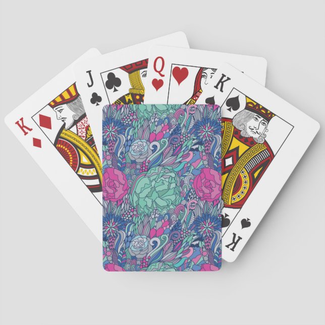Colorful Floral Doodle Pattern Poker Cards (Back)