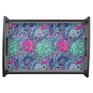 Colorful Floral Doodle Pattern Serving Tray