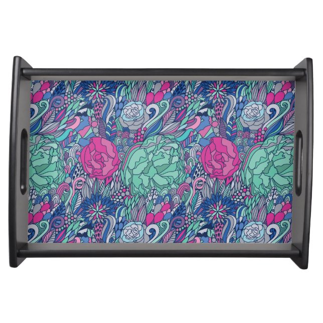 Colorful Floral Doodle Pattern Serving Tray (Front)