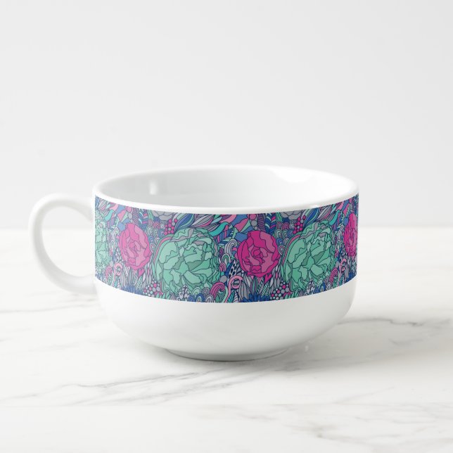 Colorful Floral Doodle Pattern Soup Mug (Right)