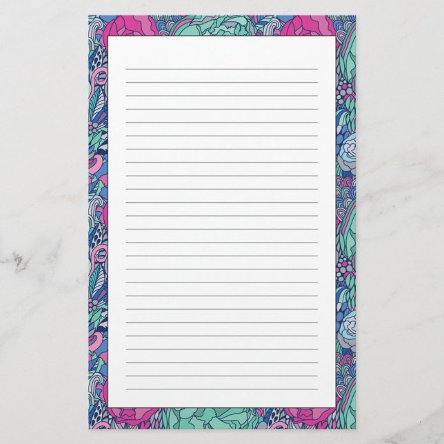 Colorful Floral Doodle Pattern Stationery (Front)